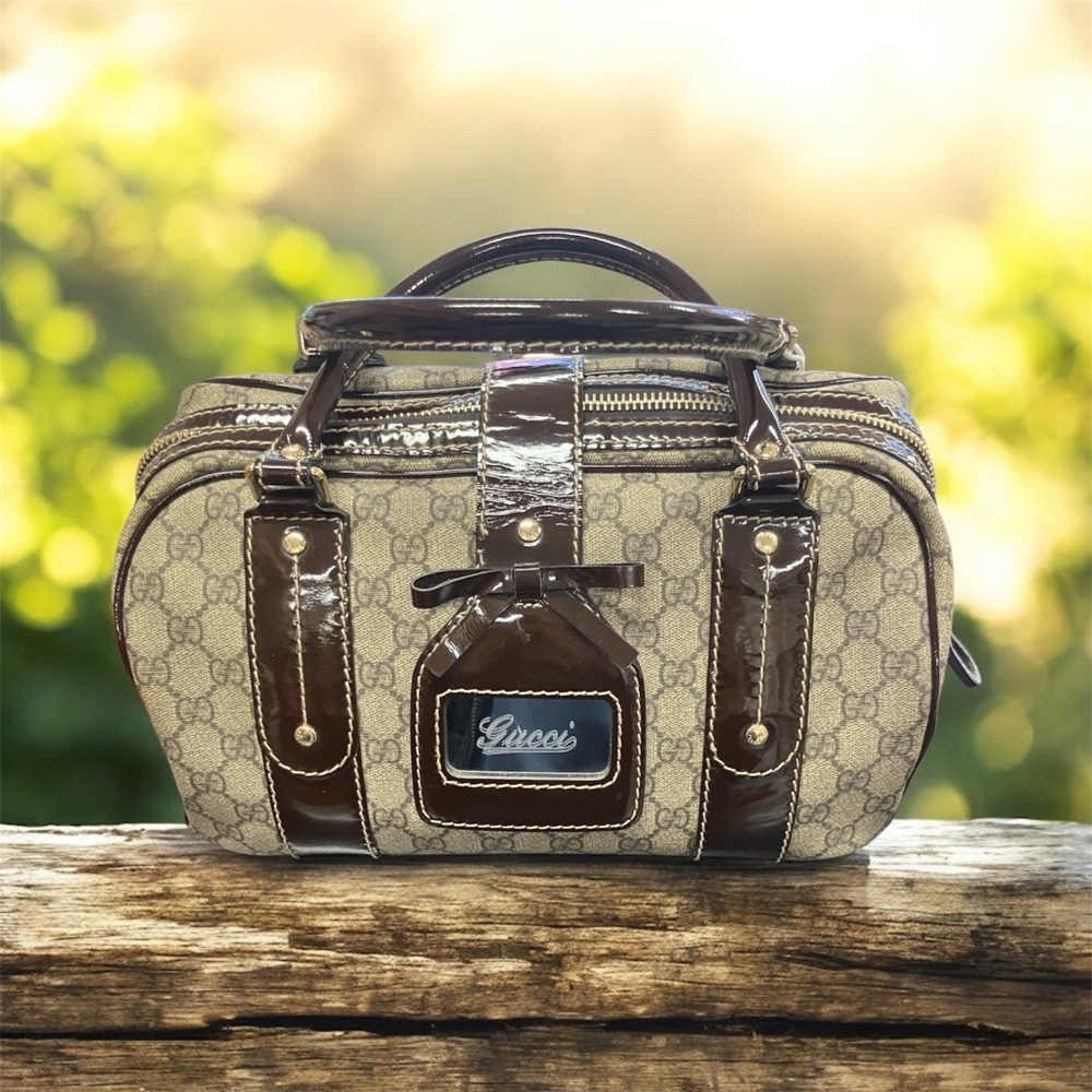 Gucci Signature Beige and Brown Toiletry Bag